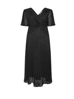 Yours Curve Black London Metallic Pleated Wrap Dress