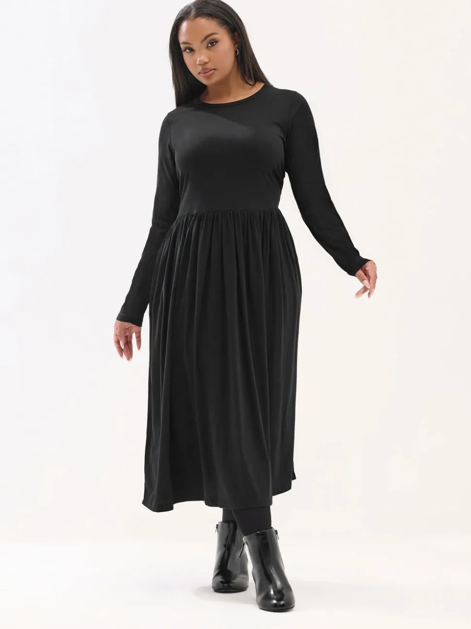 Yours Curve Black Long Sleeve Peplum Midaxi Dress