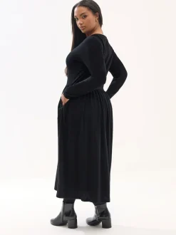 Yours Curve Black Long Sleeve Peplum Midaxi Dress