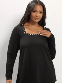 Yours Curve Black Long Sleeve Square Neck Swing Top