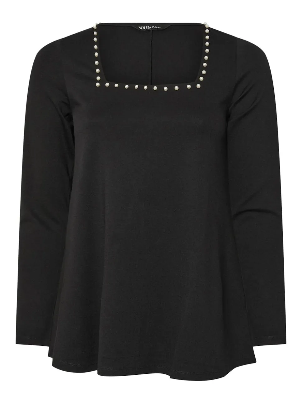 Yours Curve Black Long Sleeve Square Neck Swing Top