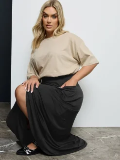 Yours Curve Black Maxi Jersey Stretch Skirt