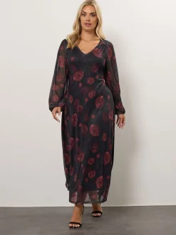 Yours Curve Black Mesh Balloon Sleeve Dress