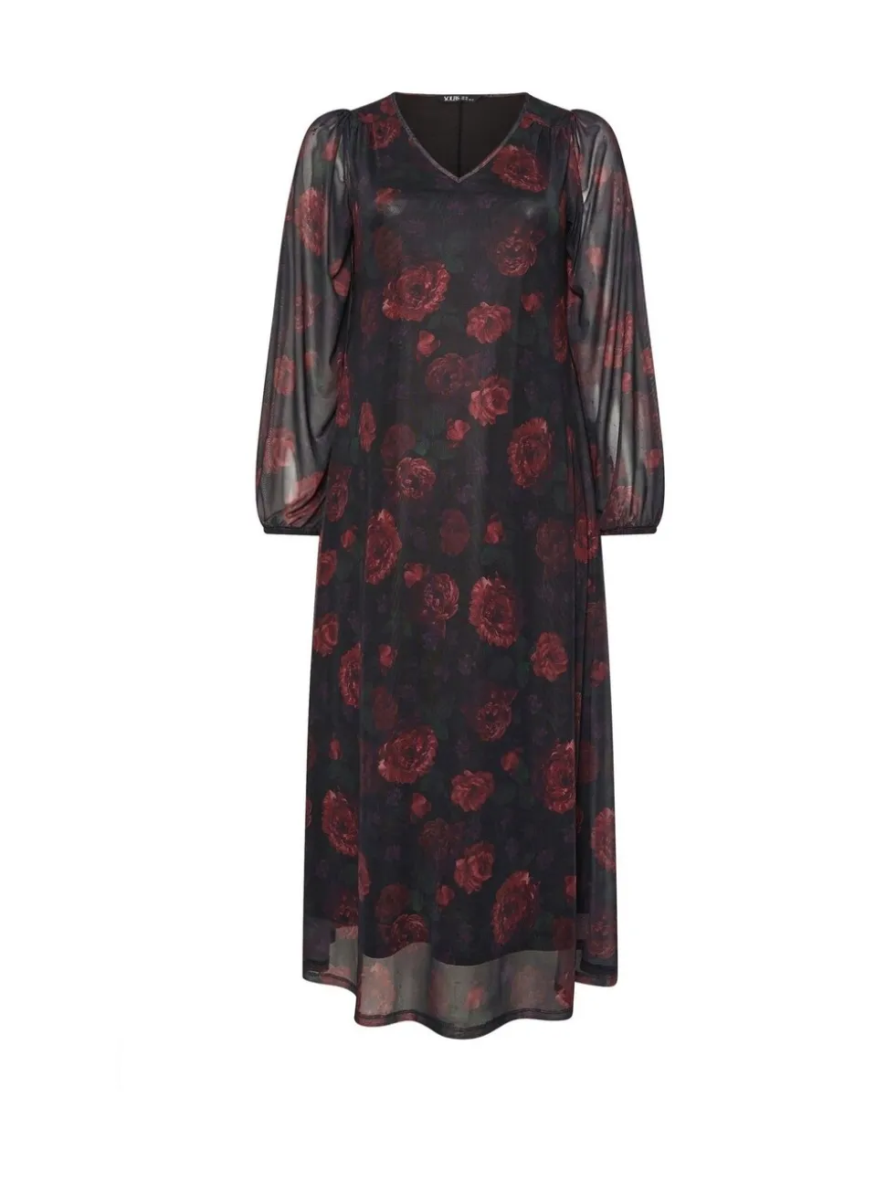 Yours Curve Black Mesh Balloon Sleeve Dress