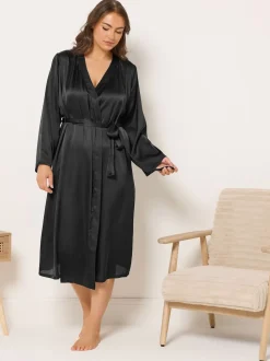 Yours Curve Black Satin Robe