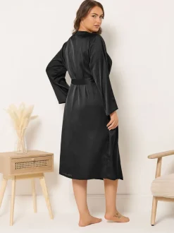 Yours Curve Black Satin Robe