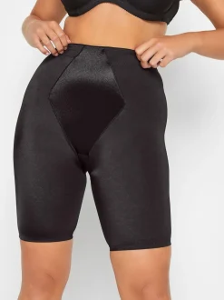 Yours Curve Black Satin Tummy Control High Waisted Shorts