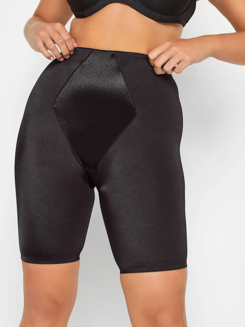 Yours Curve Black Satin Tummy Control High Waisted Shorts