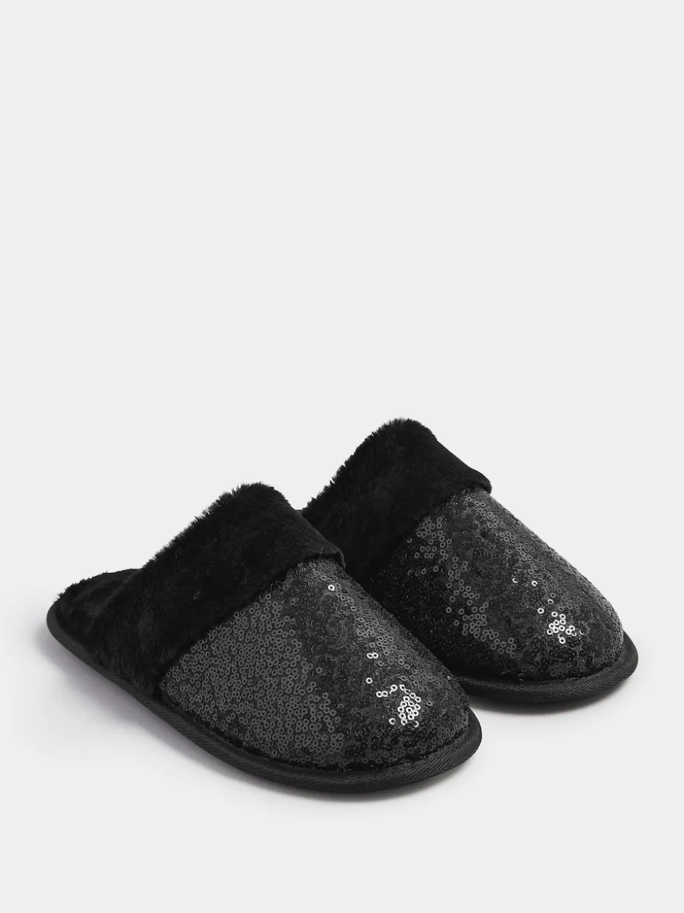 Yours Curve Black Sequin Slippers