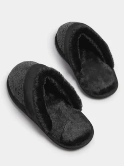 Yours Curve Black Sequin Slippers