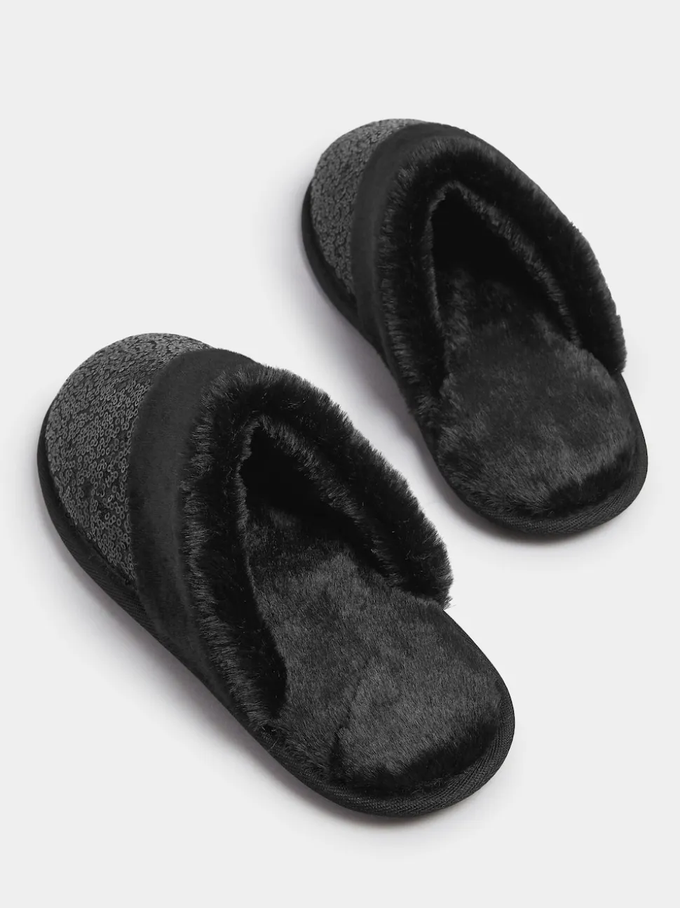 Yours Curve Black Sequin Slippers
