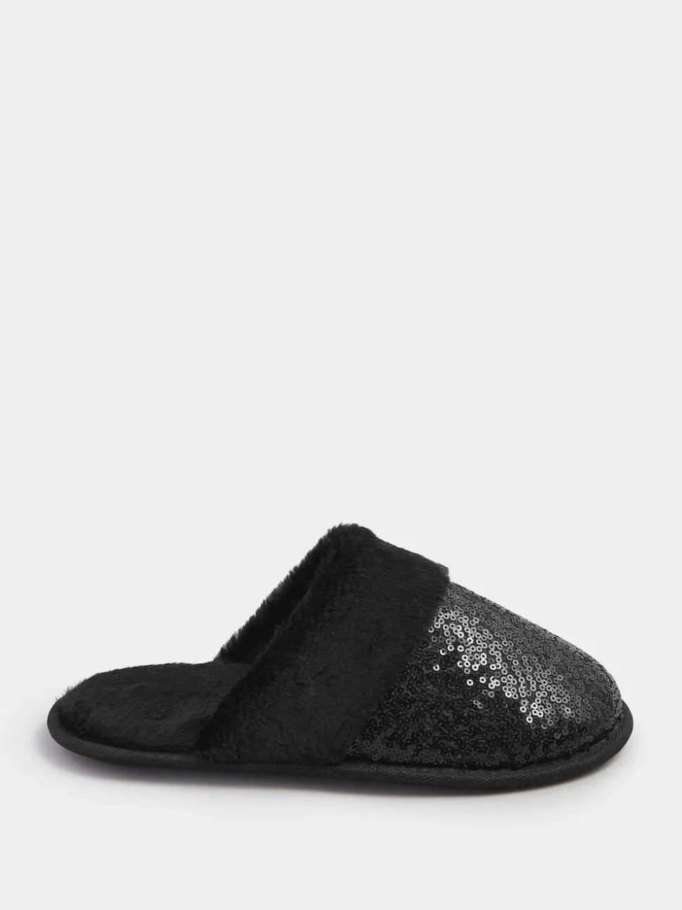 Yours Curve Black Sequin Slippers