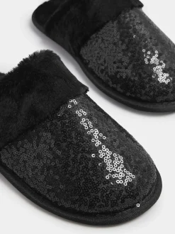 Yours Curve Black Sequin Slippers