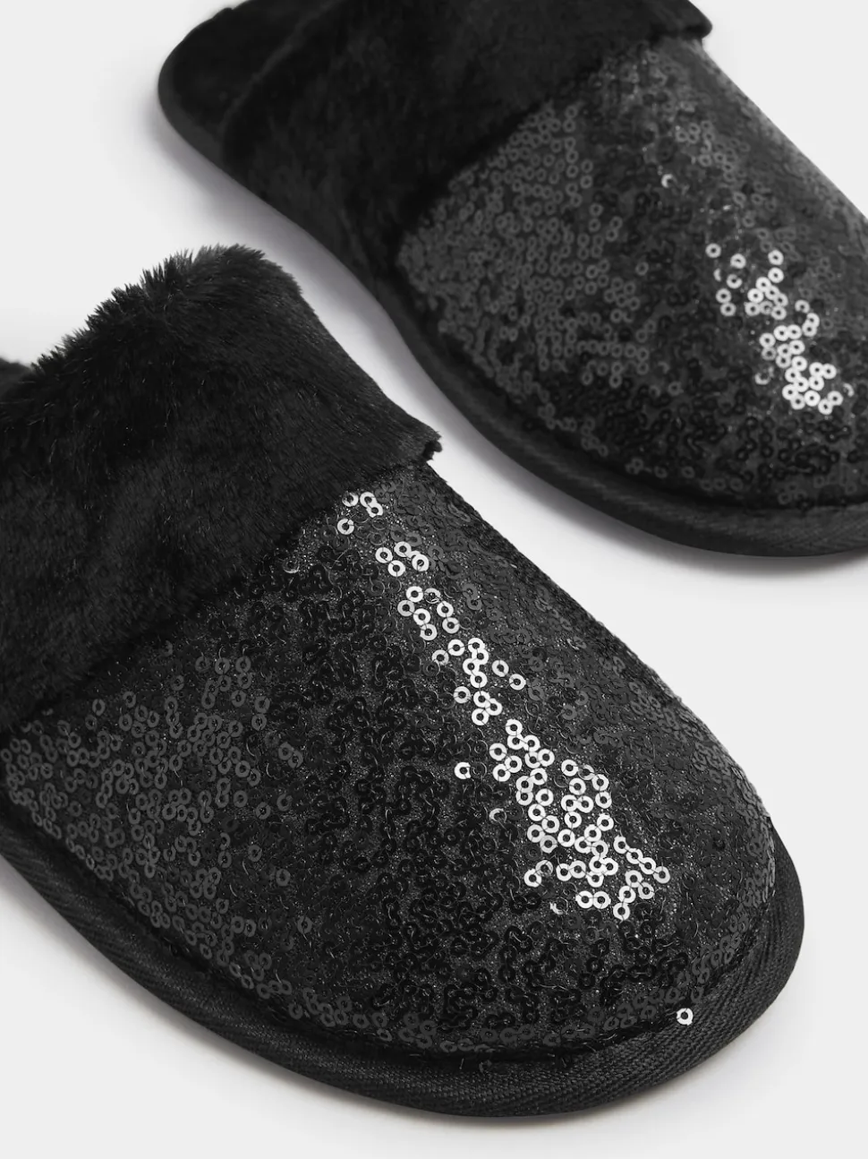Yours Curve Black Sequin Slippers