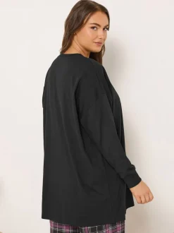 Yours Curve Black Stars Take You Long Sleeve Pyjamas and Tops Set