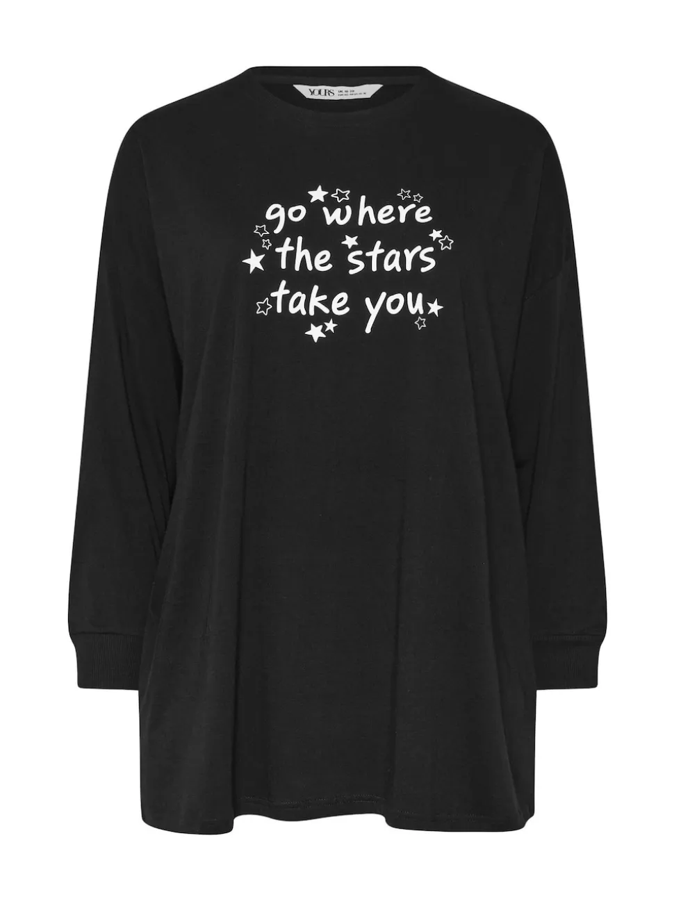 Yours Curve Black Stars Take You Long Sleeve Pyjamas and Tops Set