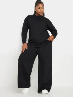 Yours Curve Black Sweatshirt & Wide Leg Joggers Set