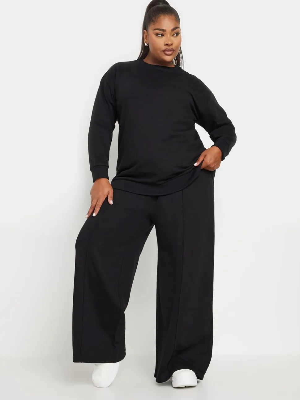 Yours Curve Black Sweatshirt & Wide Leg Joggers Set