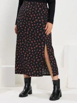 Yours Curve Black Textured Tube Skirt