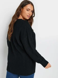 Yours Curve Black V-Neck Knitted Jumper