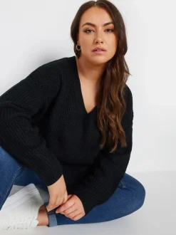 Yours Curve Black V-Neck Knitted Jumper