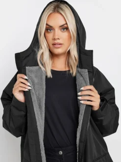 Yours Curve Black Waterproof Fleece Lined Robe