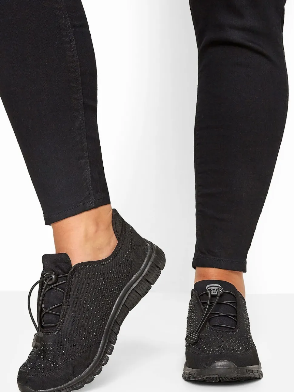 Yours Curve Black Wide Fit Titania Gem Trainers