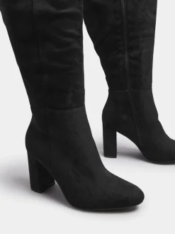 Yours Curve Black Wide Fit Wide Fit Heeled Micro Knee High Boots