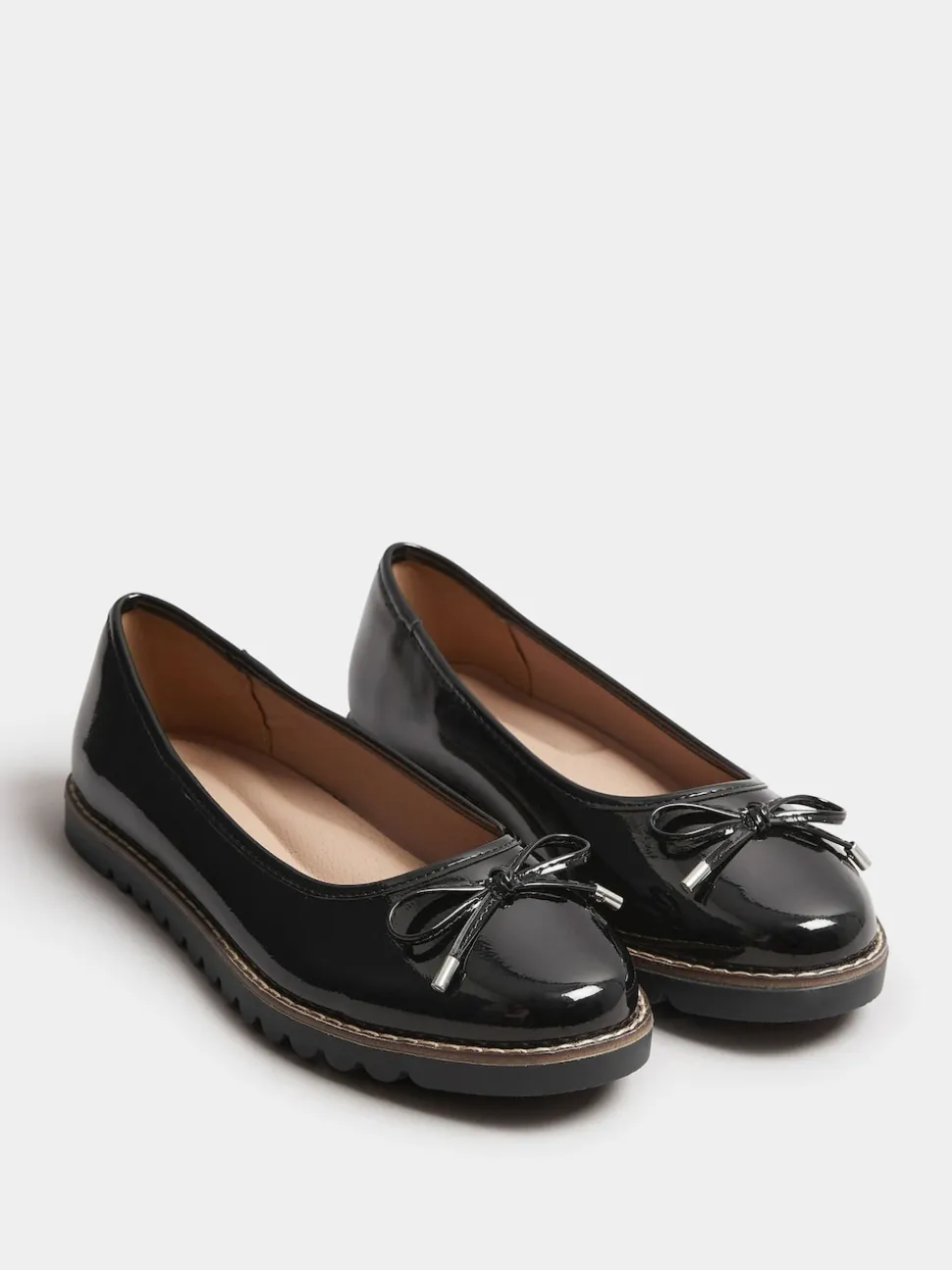 Yours Curve Black Wide Fit Ballet Patent Shoes