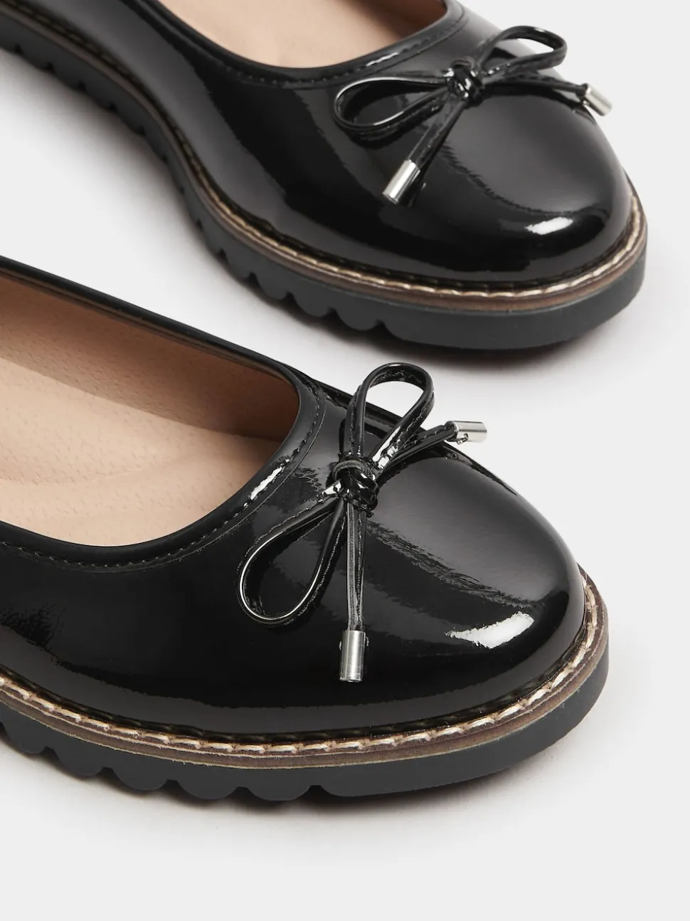 Yours Curve Black Wide Fit Ballet Patent Shoes