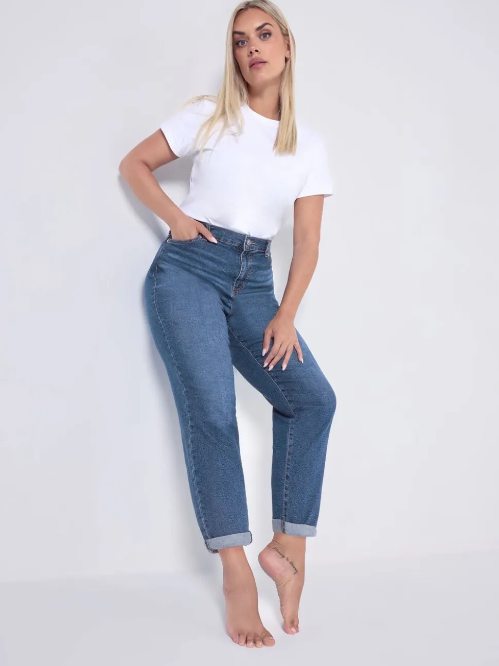 Yours Curve Blue Boyfriend Jeans
