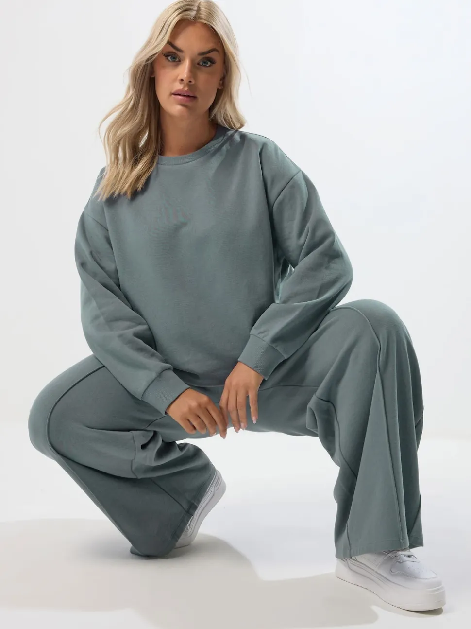 Yours Curve Blue Crew Neck Sweatshirt Joggers Set