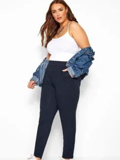 Yours Curve Blue Double Pleat Stretch Jersey Joggers