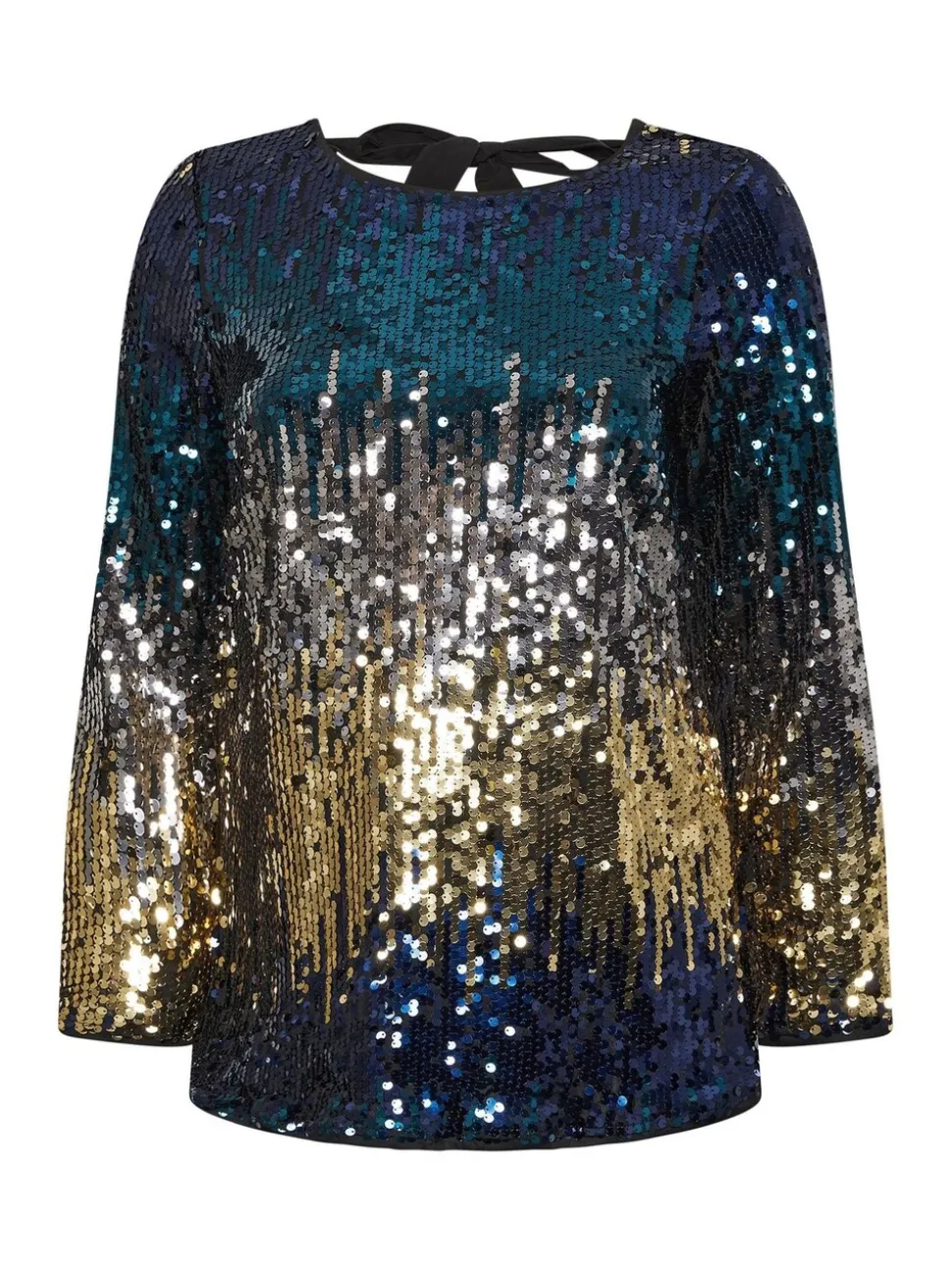 Yours Curve Blue London Multi Bow Back Sequin Ombre Top