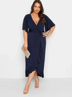 Yours Curve Blue London Ruffle Wrap Dress