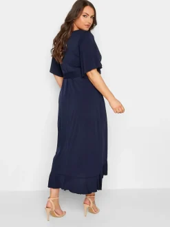 Yours Curve Blue London Ruffle Wrap Dress