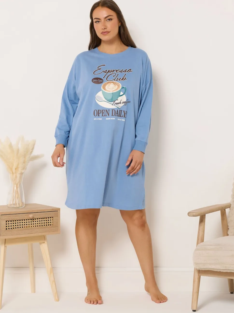 Yours Curve Blue Long Sleeve Nightdress