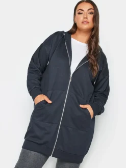 Yours Curve Blue Longline Zip Through Hoodie