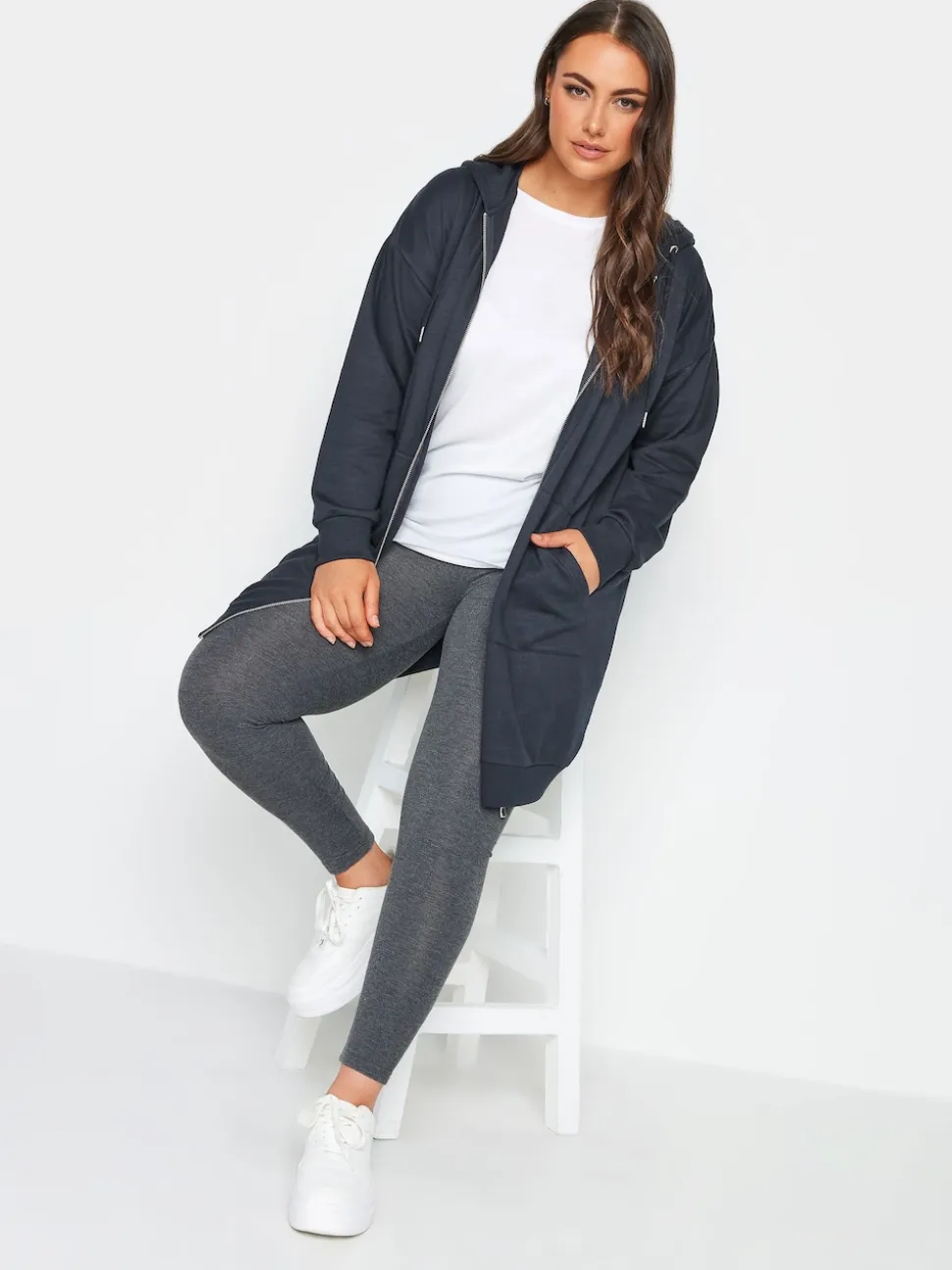 Yours Curve Blue Longline Zip Through Hoodie