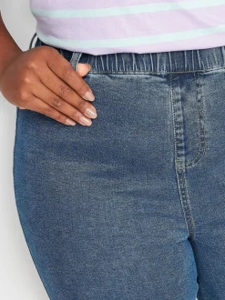 Yours Curve Blue Pull On Stretch Denim Cycling Shorts