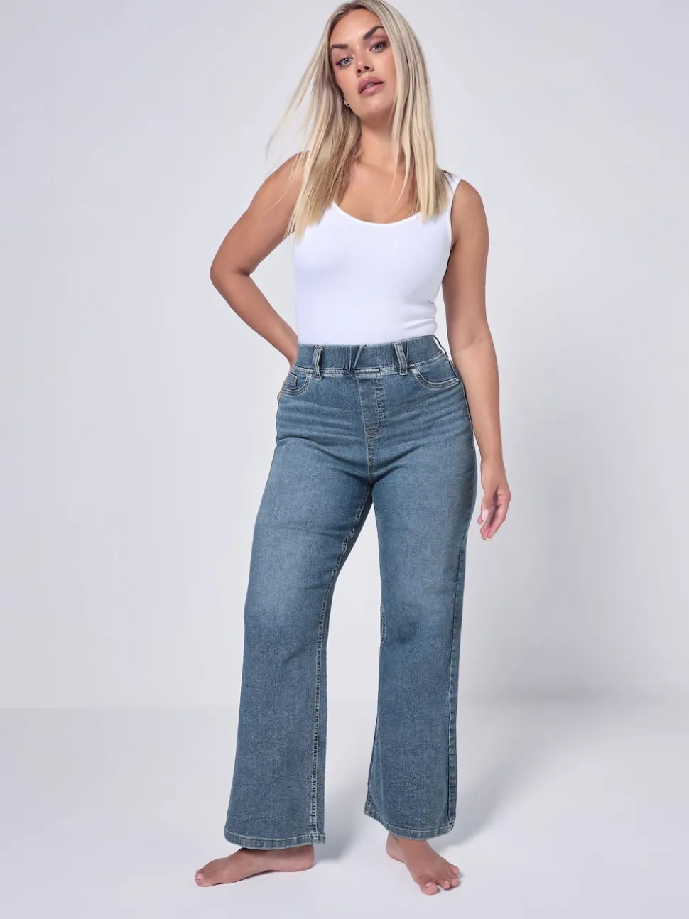 Yours Curve Blue Wide Fit Wide Leg Jeans