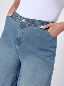 Yours Curve Blue Wide Leg Pull On Puddle Jeans