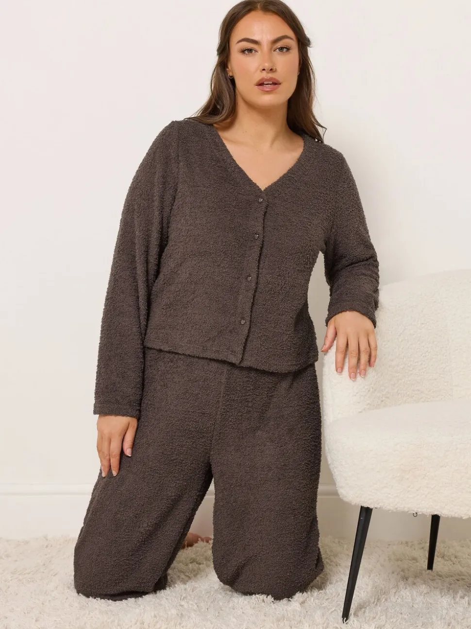Yours Curve Brown Chenille Cardigan