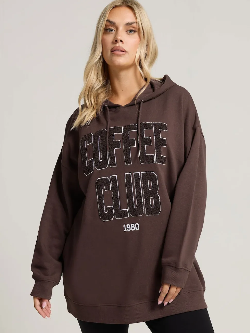 Yours Curve Brown Coffee Club Hoodie