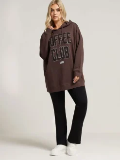 Yours Curve Brown Coffee Club Hoodie