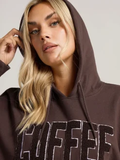 Yours Curve Brown Coffee Club Hoodie