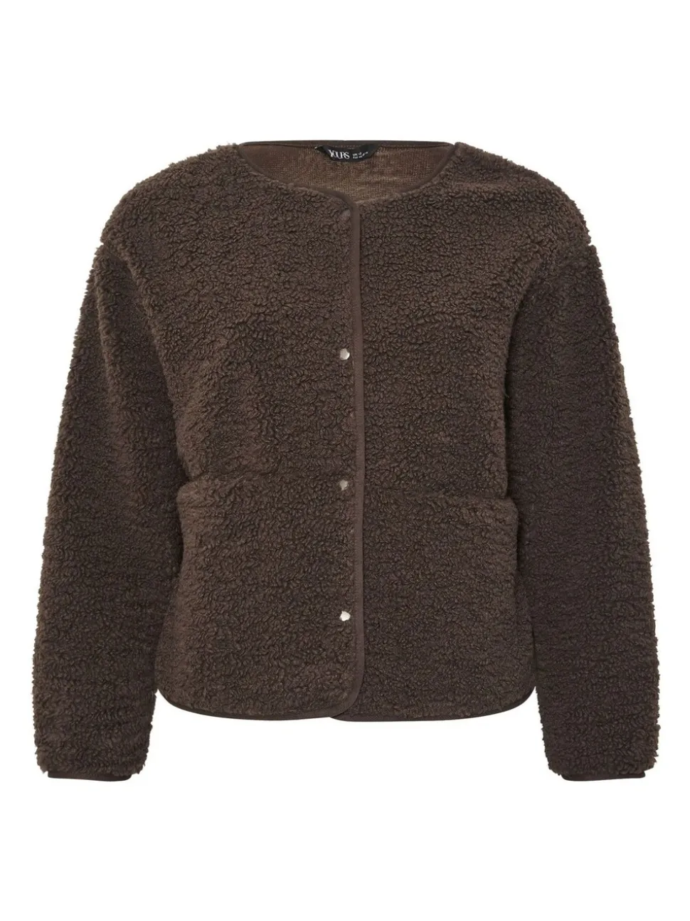 Yours Curve Brown Collarless Popper Fleece