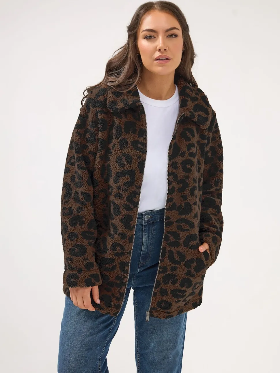Yours Curve Brown Heavy Borg Zip Thru Fleece