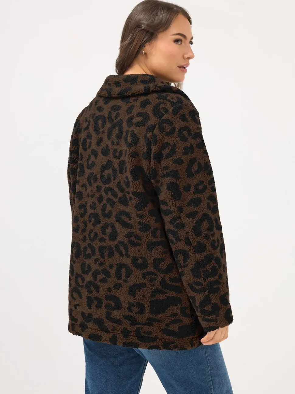 Yours Curve Brown Heavy Borg Zip Thru Fleece