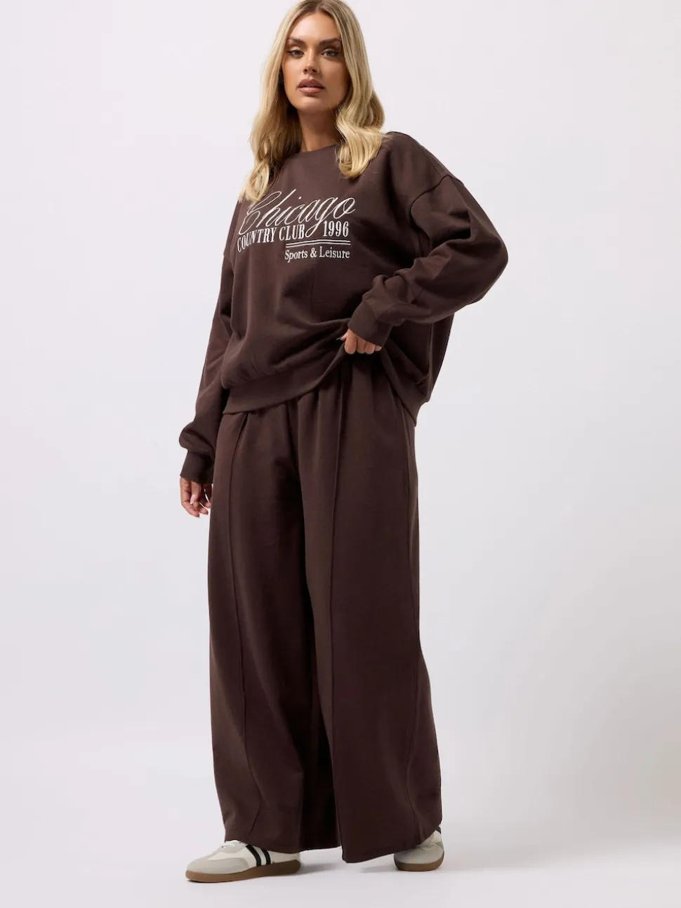 Yours Curve Brown Wide Fit Wide Leg Joggers